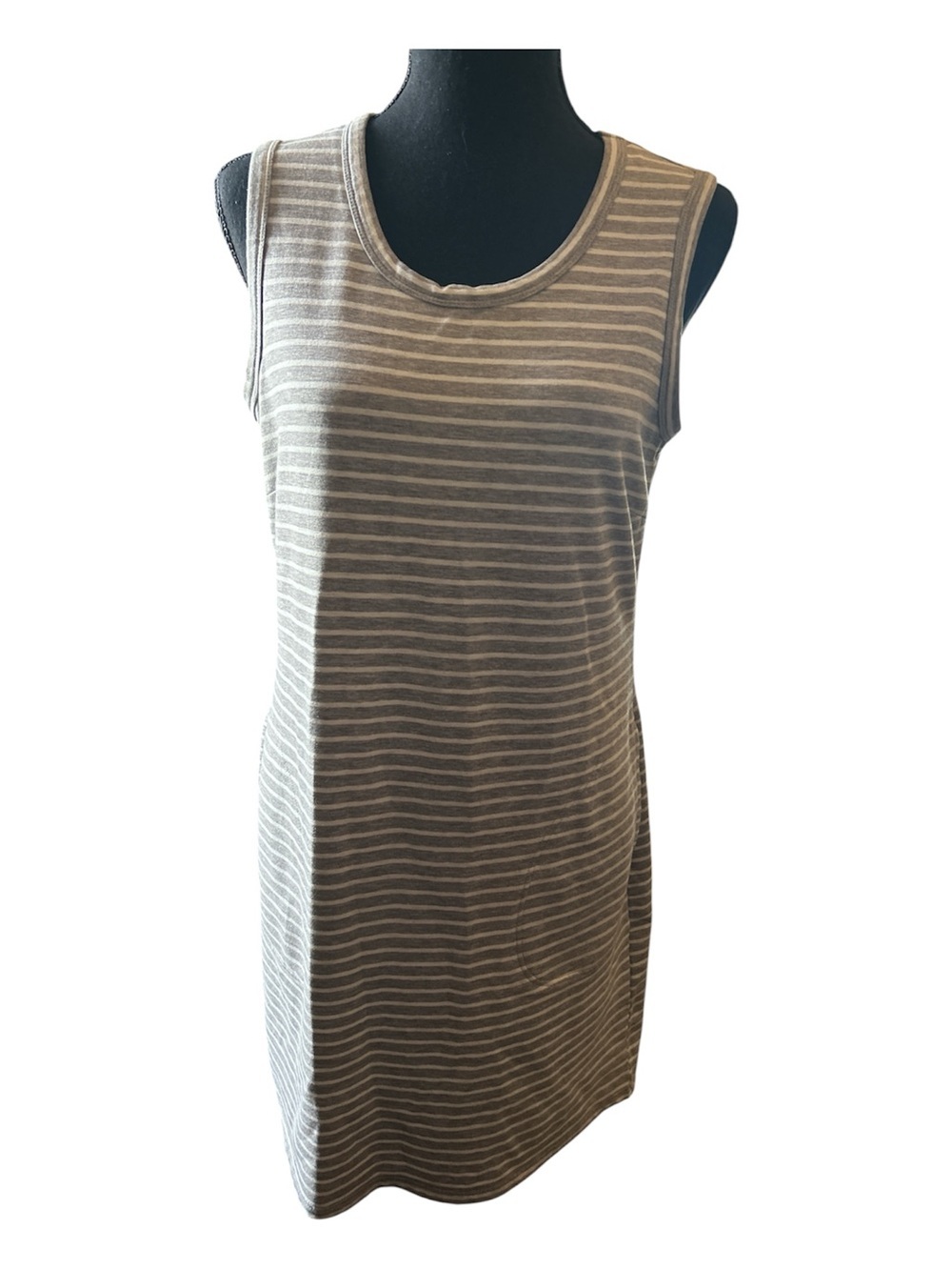 32 Cool Women Striped Sleeveless Shift Dress Gray & White Size Small